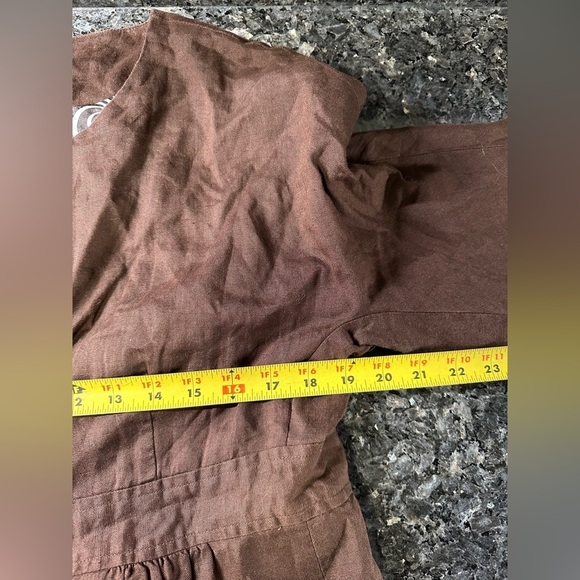 Tweeds Brown 100% Linen 3/4 Sleeves Neutral Button Front Cropped Blazer Size L - Picture 3 of 8